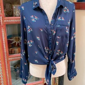Adorable button down blouse with robins M
